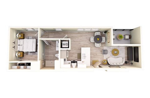 Floor plan for 1 bed, 1 bath, 625 sqft